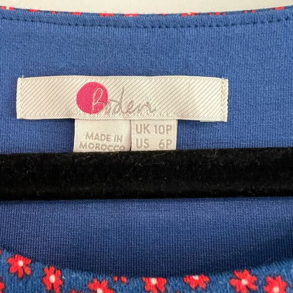 Boden Women's‎ Fit and Flare Dress High Neck Blue Red Flowers Size 6P - Picture 4 of 9